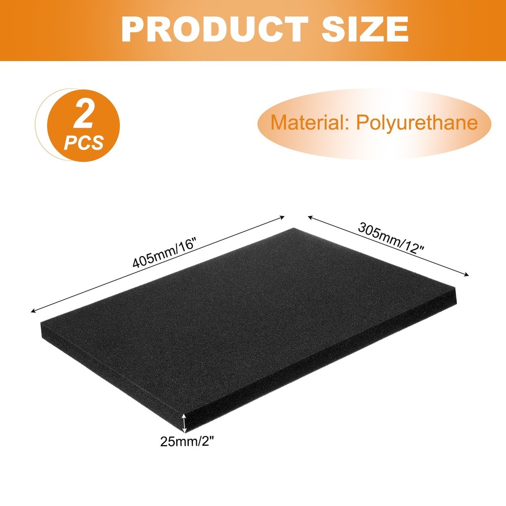 2 pcs Polyurethane Foam Inserts, 16"Lx12"Wx1"T Packing Sheets(Black)