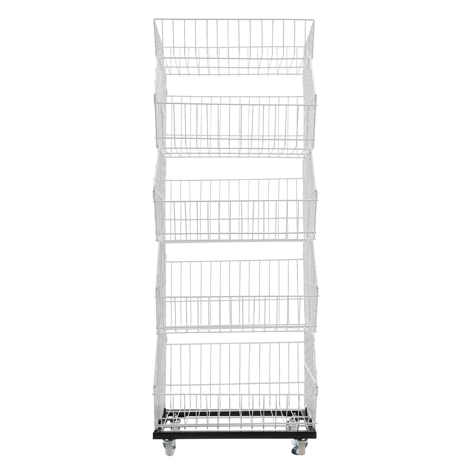 5-Tier Wire Grid Retail Display Rack with Wheels - Sturdy & Stylish Storage