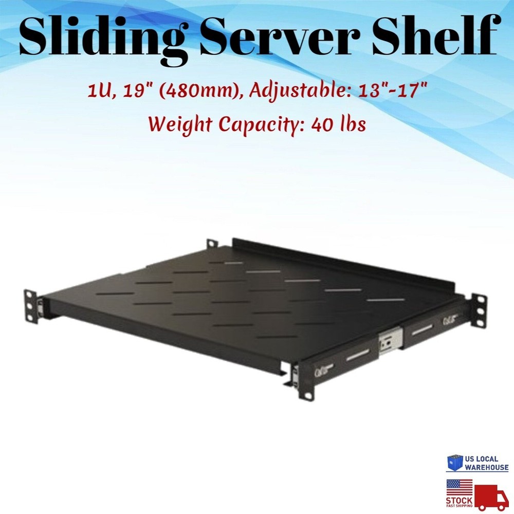 Sliding Server Rack Shelf 1U 19" 4 Post Mount Adjustable 14"-17" Extension