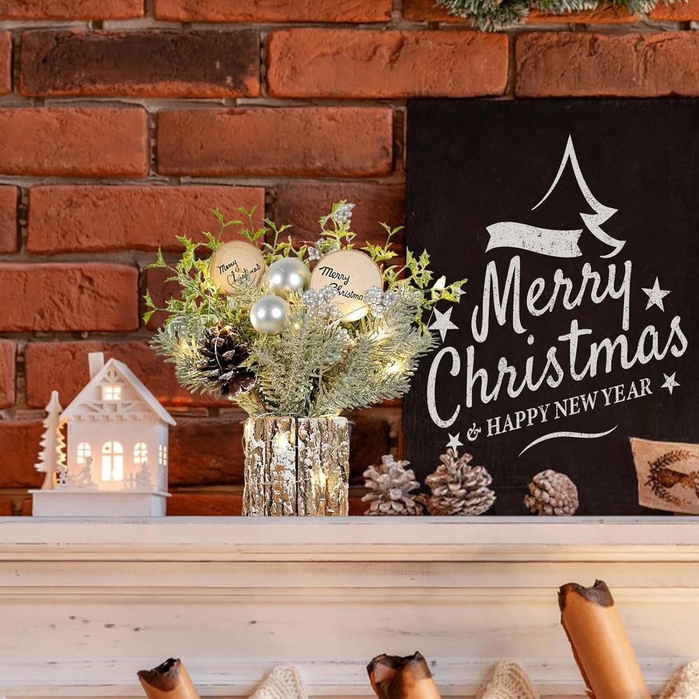 Small Table Top Christmas Tree with Lights, Mini Christmas Tree Decorations w...