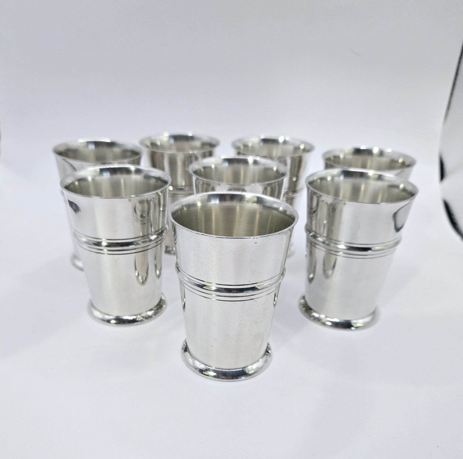 Renaissance Shot Goblets 3" Vintage Stainless Steel Barware Set Of 8 Enscribed