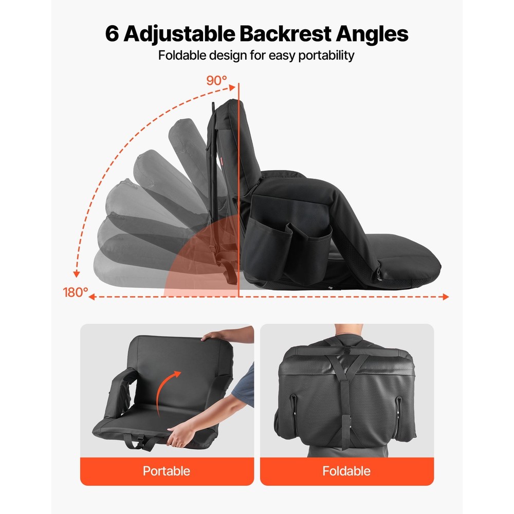 Stadium Seat with Adjustable Angles, 2.9'' Padded Cushion, Back Support