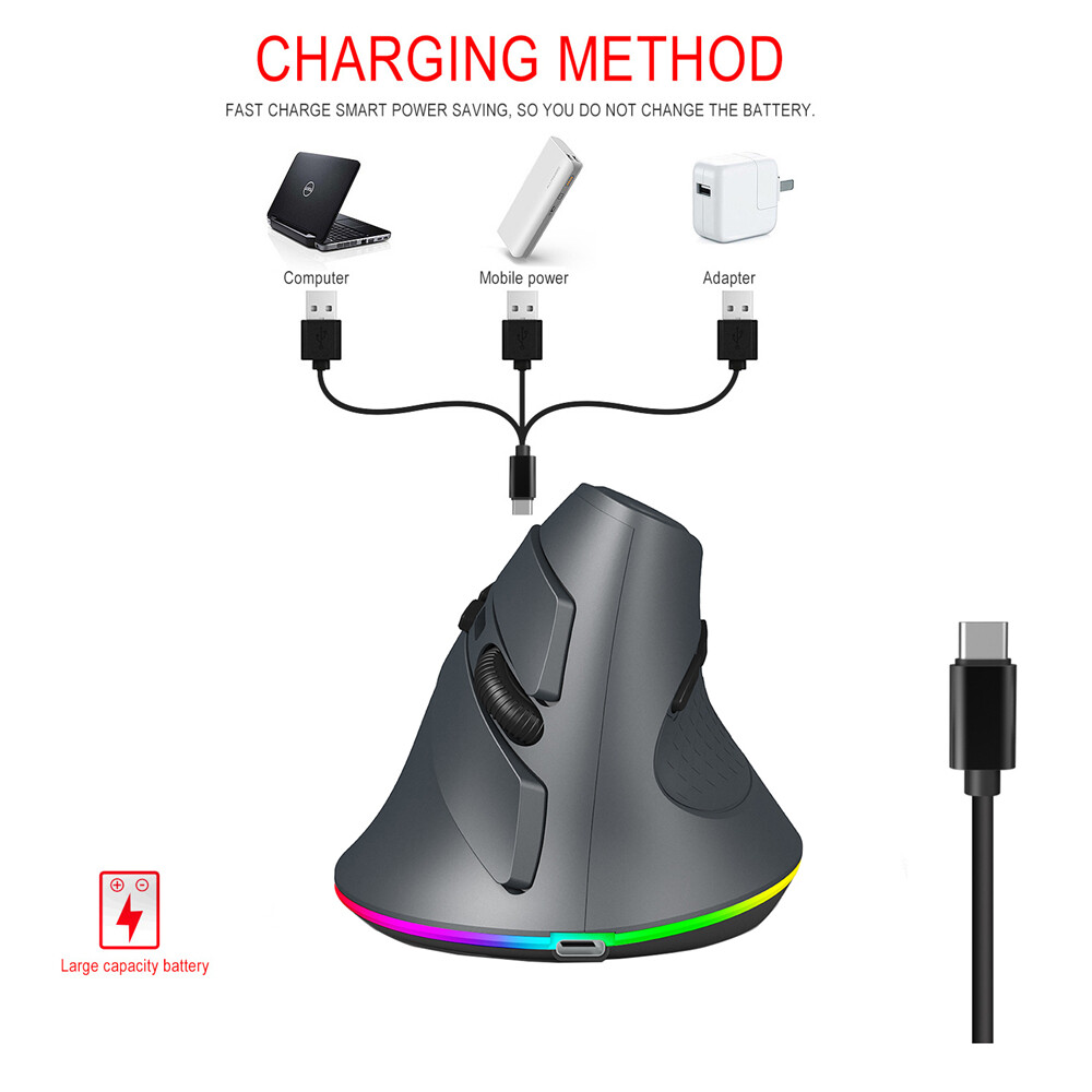 Vertical Mouse Ergonomic 2.4GHz and dual 5.1 Bluetooth-compatible Wireless