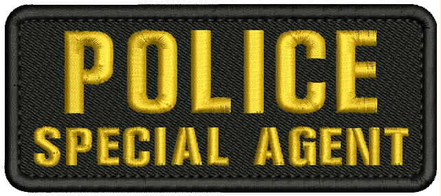 POLICE A AGENT EMB PATCH 2X5 HOOK ON BACK/GOLD ON BLACK