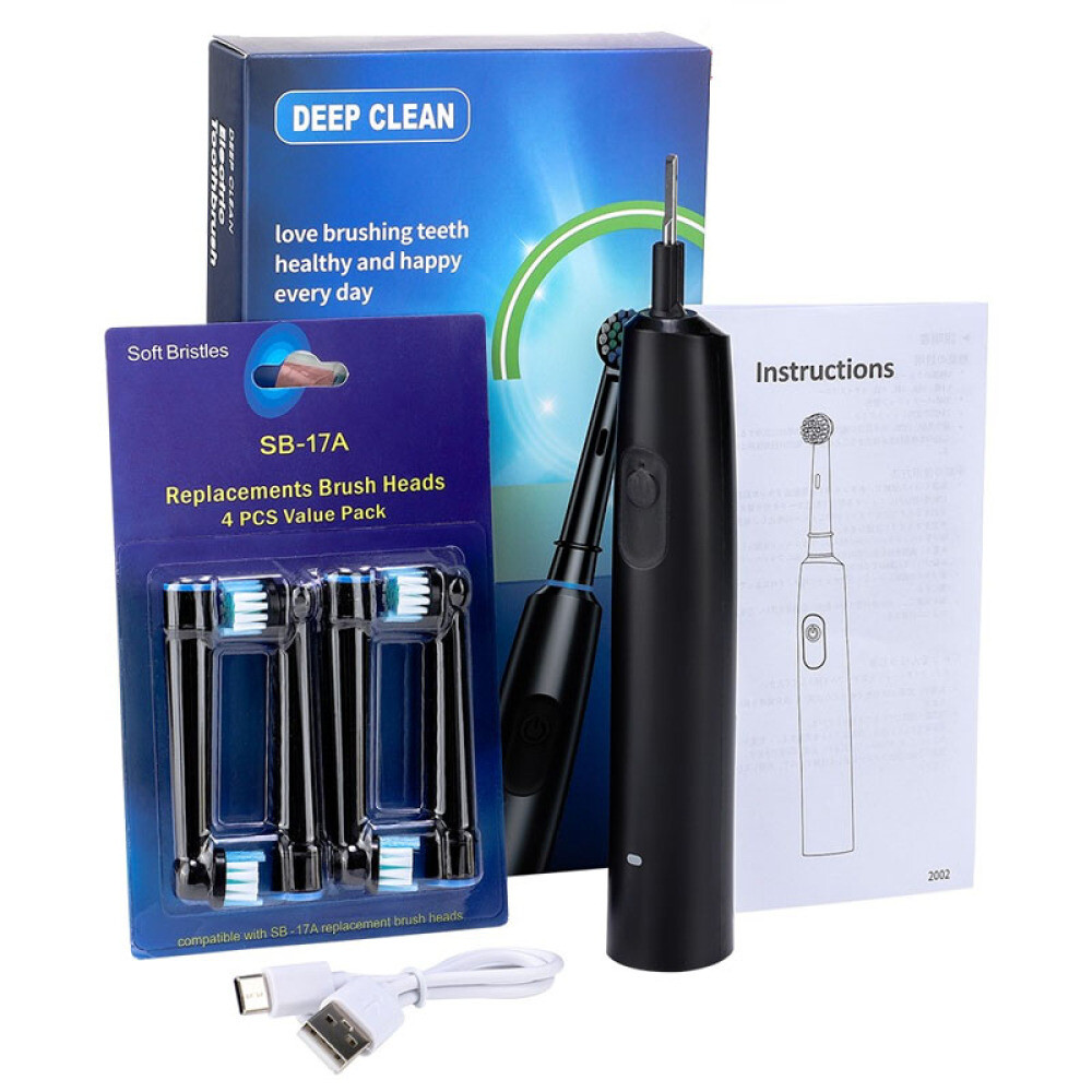 Electric Toothbrush Rechargeable Pro Rotating Brush with 4 Heads Timer 5 Modes