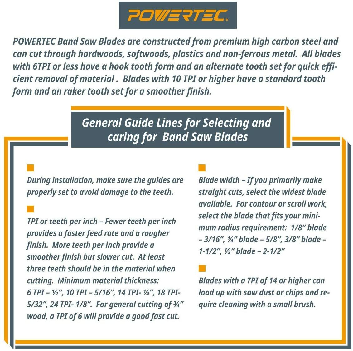 POWERTEC Bi-Metal Band Saw Blade 72-1/2"x1/2"x14 TPI for Benchtop Bandsaws 13250
