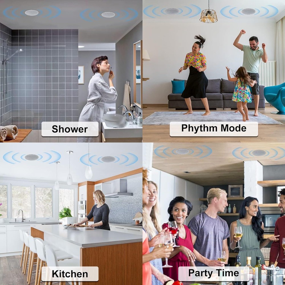 2x Herdio 160W 2 Way Flush Mount Bluetooth Kitchen Ceiling Speakers For Bathroom