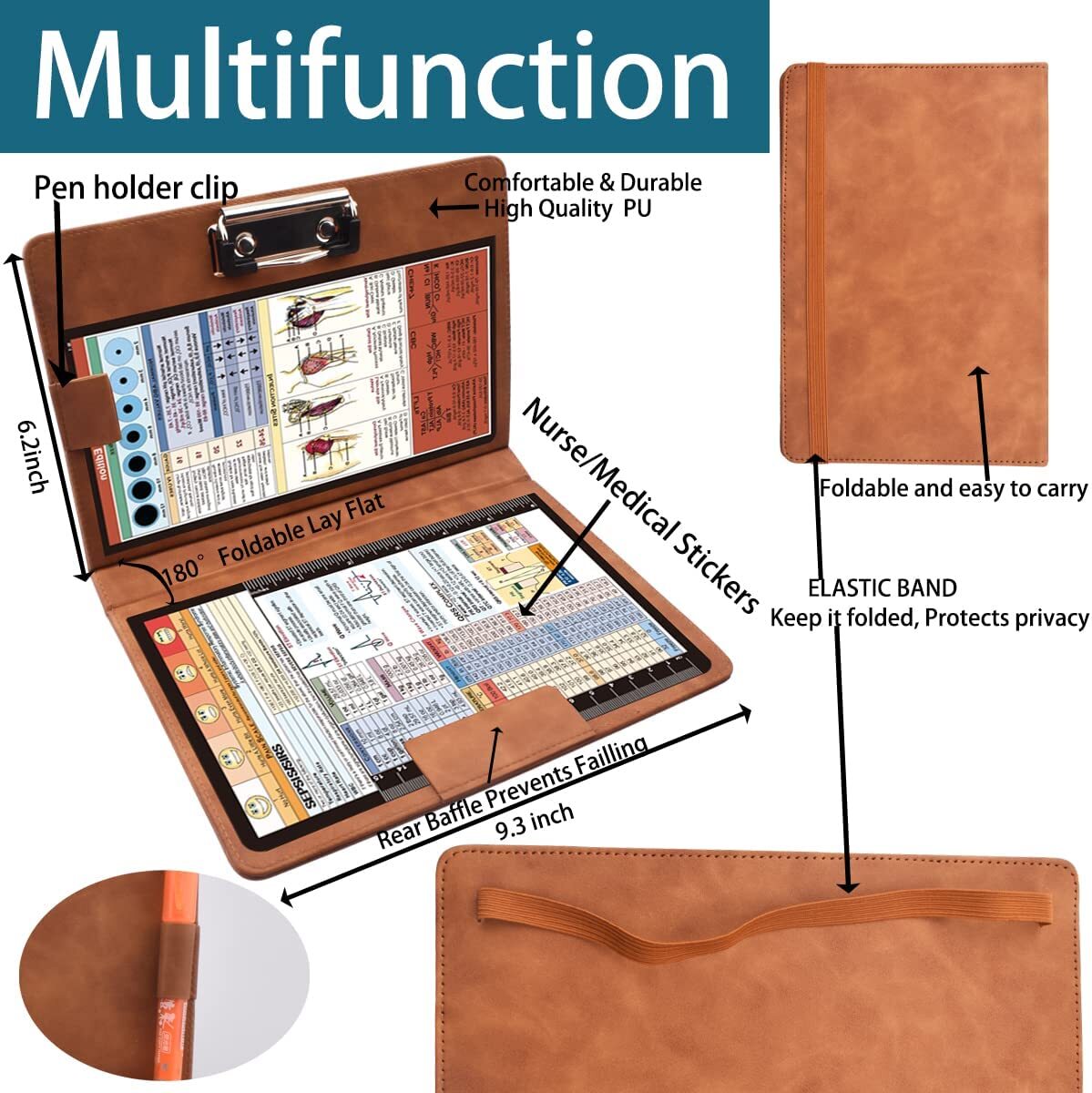 Faux Leather Folding Clipboard, Nursing and Medical Clipboard, HIPAA Privacy