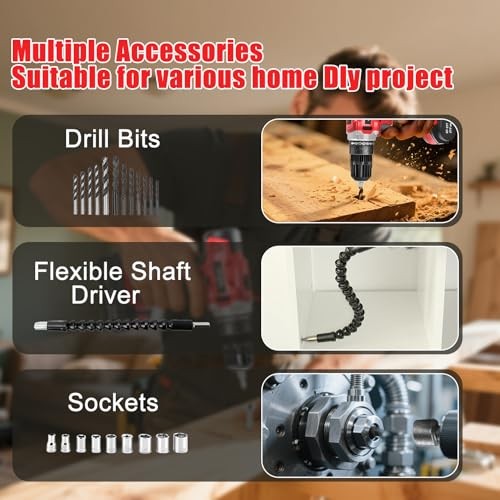 20v Cordless Drill Set, Power Electric Kit 21V - 1 Batteries -Red- Basic