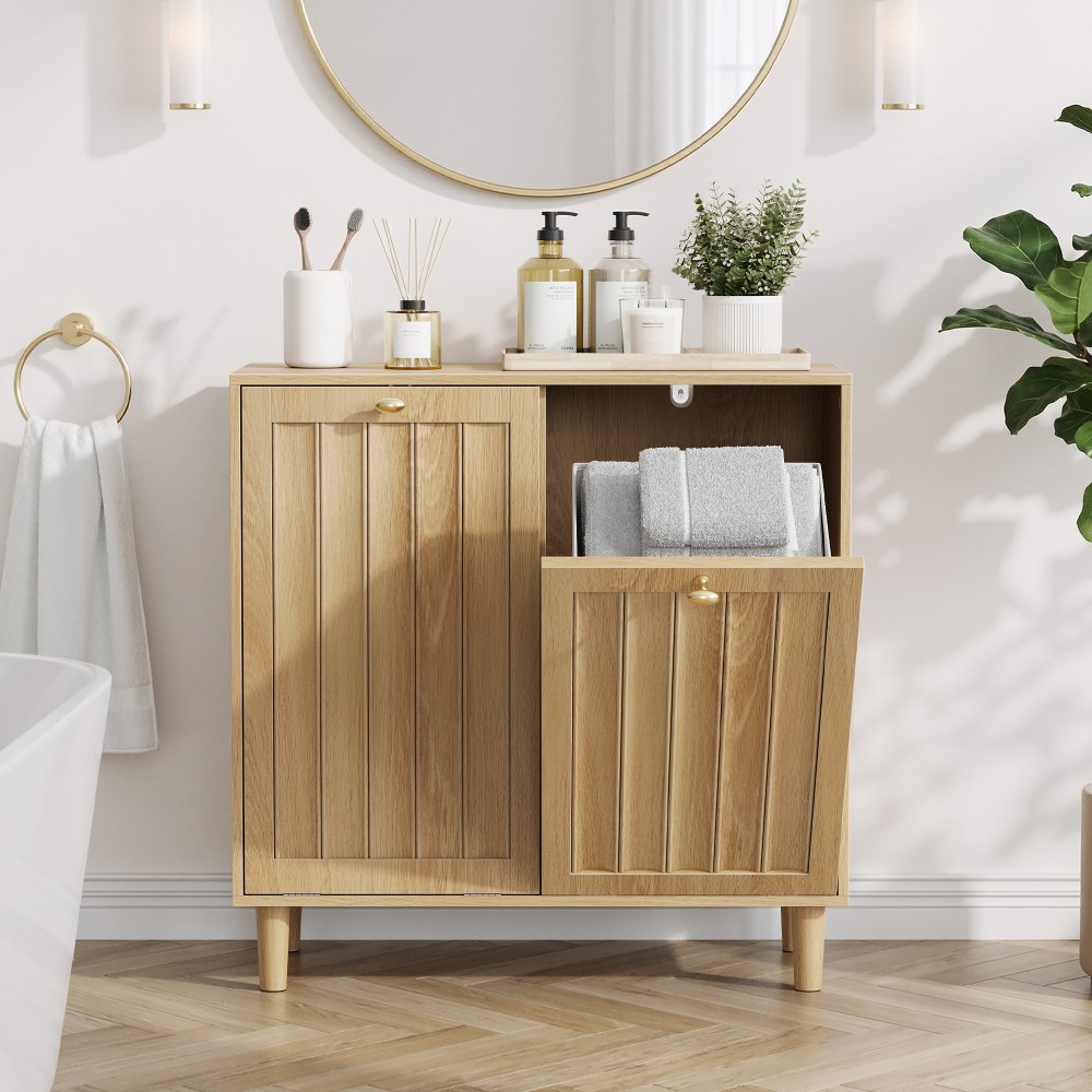 Sloping laundry basket with removable inner basket, concealed laundry basket