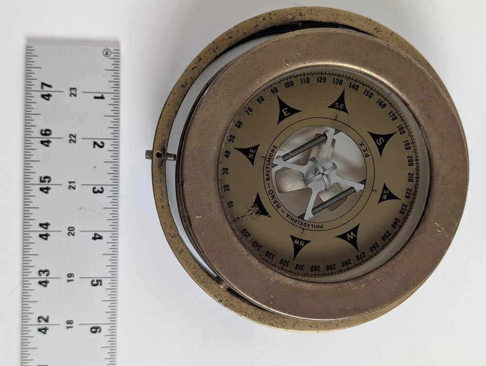 WWII John E. Hand & Sons Brass Navy Ship Compass P.E.X. U/4 Complete w/ Gimbal