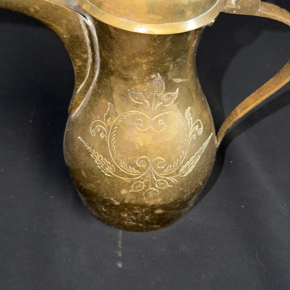 Vintage Brass Etched Coffee Tea Pot 11"