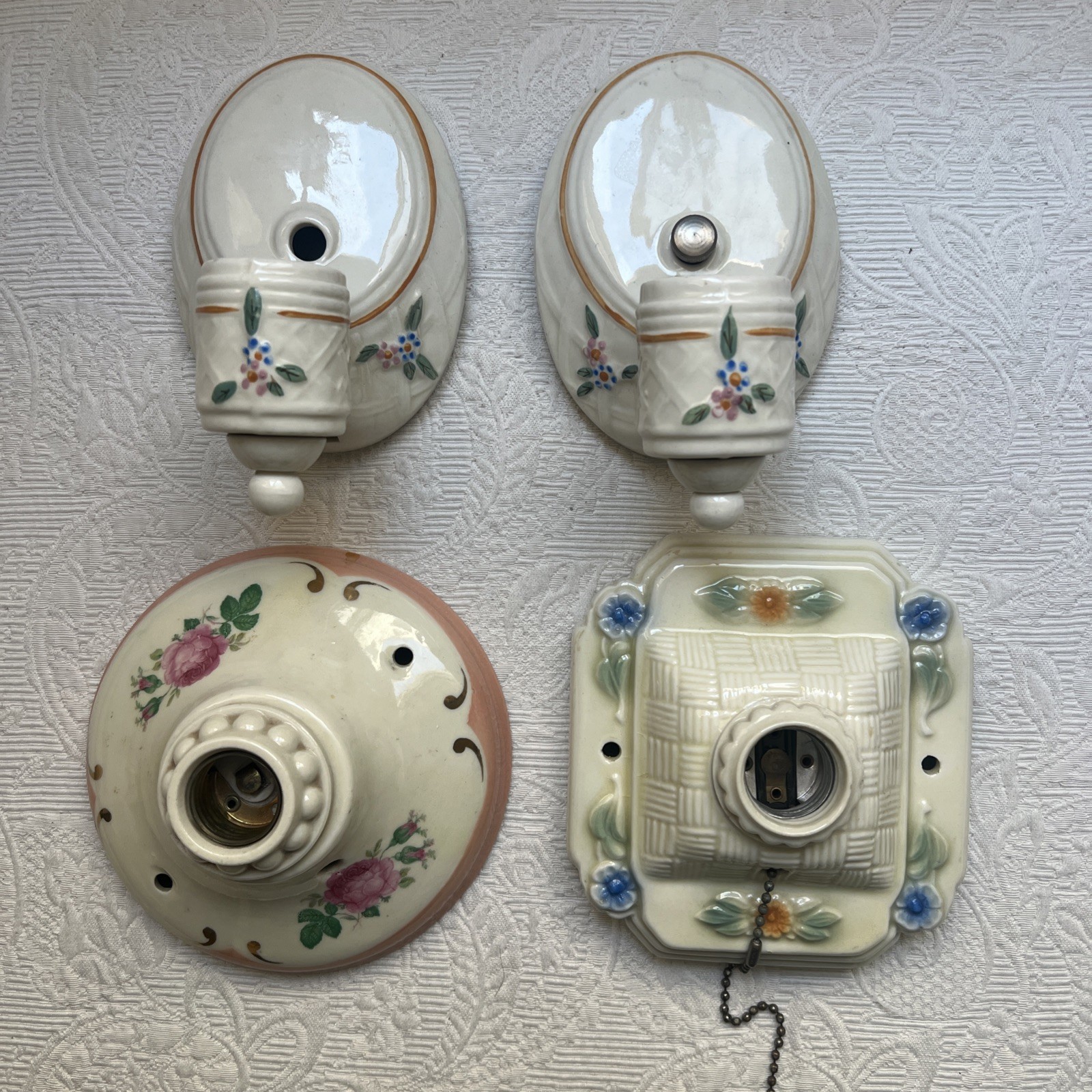 4 Antique Wall Light Sconce & Fixtures -  1 Porcelier #6b