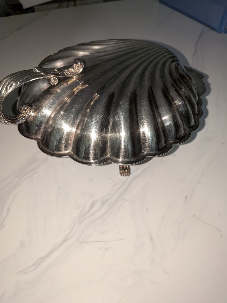 Antique Silver Plated Clam Shell Bowl With Hinged Double Lid