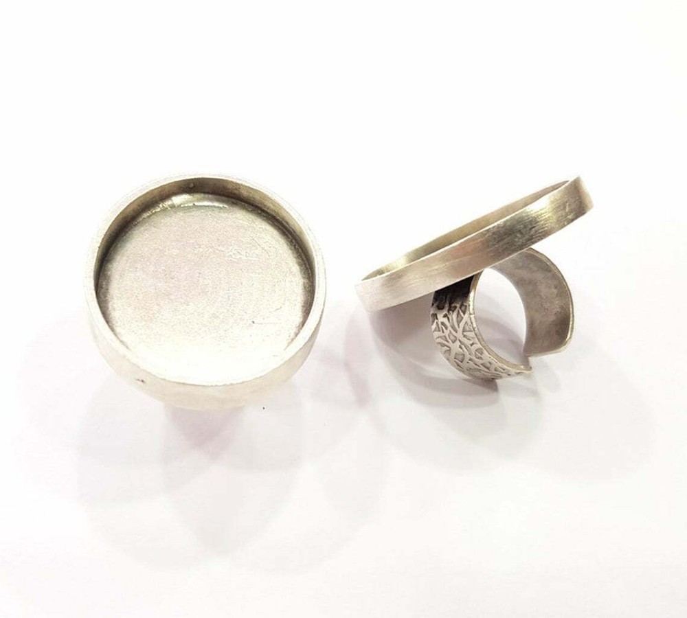 Ring Blank Base Bezel Setting Antique Silver Adjustable 40x30 mm blank G15459