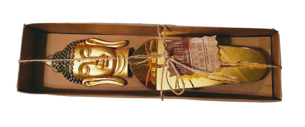 Thirstystone Global Trek Gold Tone Buddha Head Cake/Pie Server Found Objects New