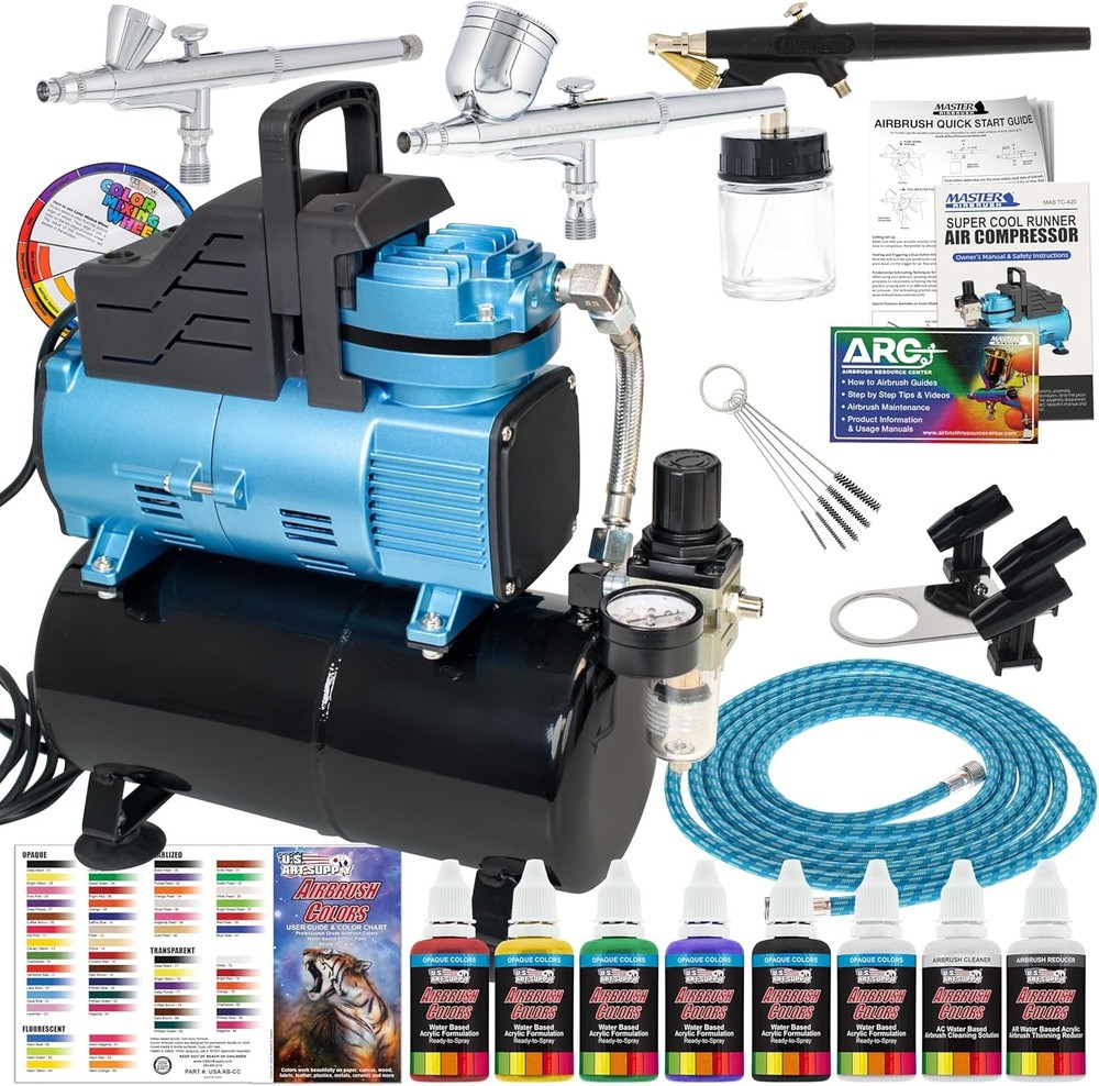 Airbrush Compressor Kit with Tank and 3 Airbrushes