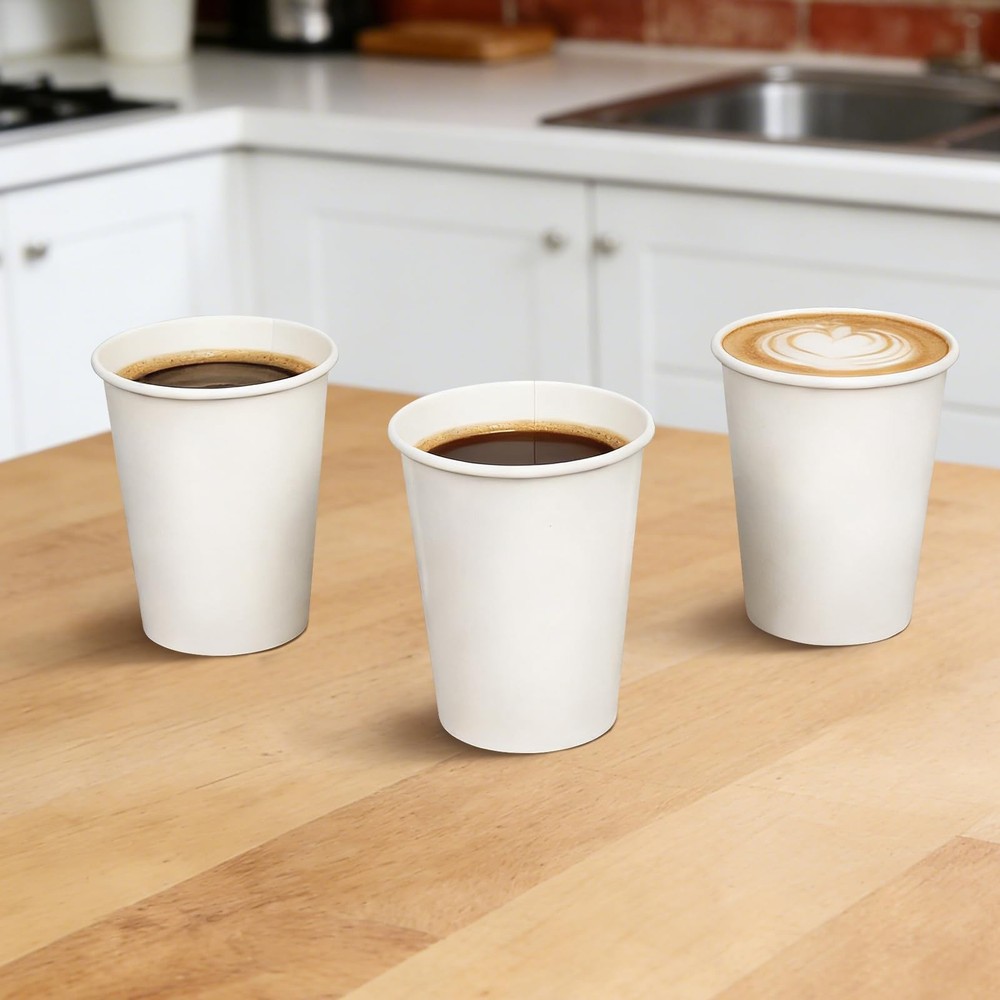 100 Pack 9 oz Disposable Coffee Cups, White Drinking Cup for Hot/Cold Beverag...