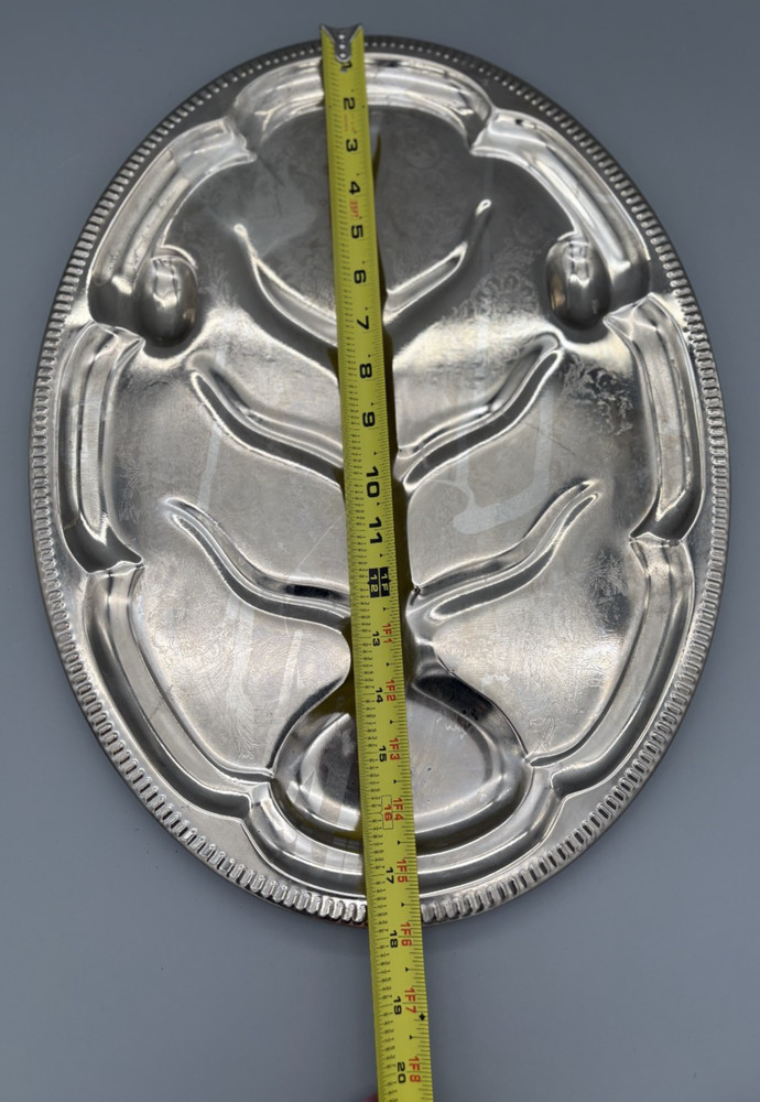 Vintage Silver Plated Meat Tray Oval Footed Tree of Life 18" Platter