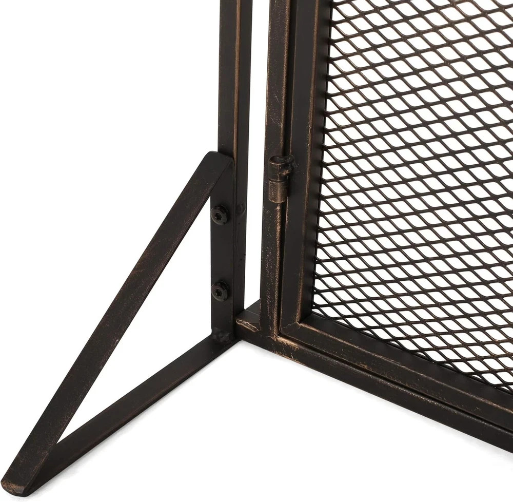 40" Iron Fireplace Screen Matte Black, Modern Single Panel with 2 Access Doors