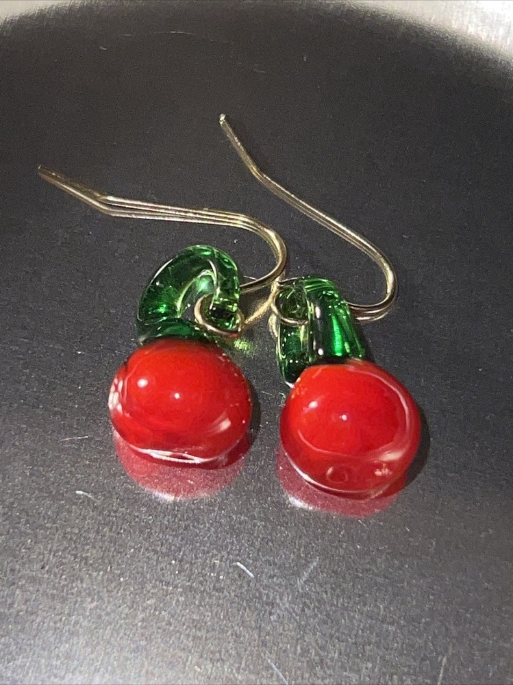 Handmade Apple lampwork drop earrings