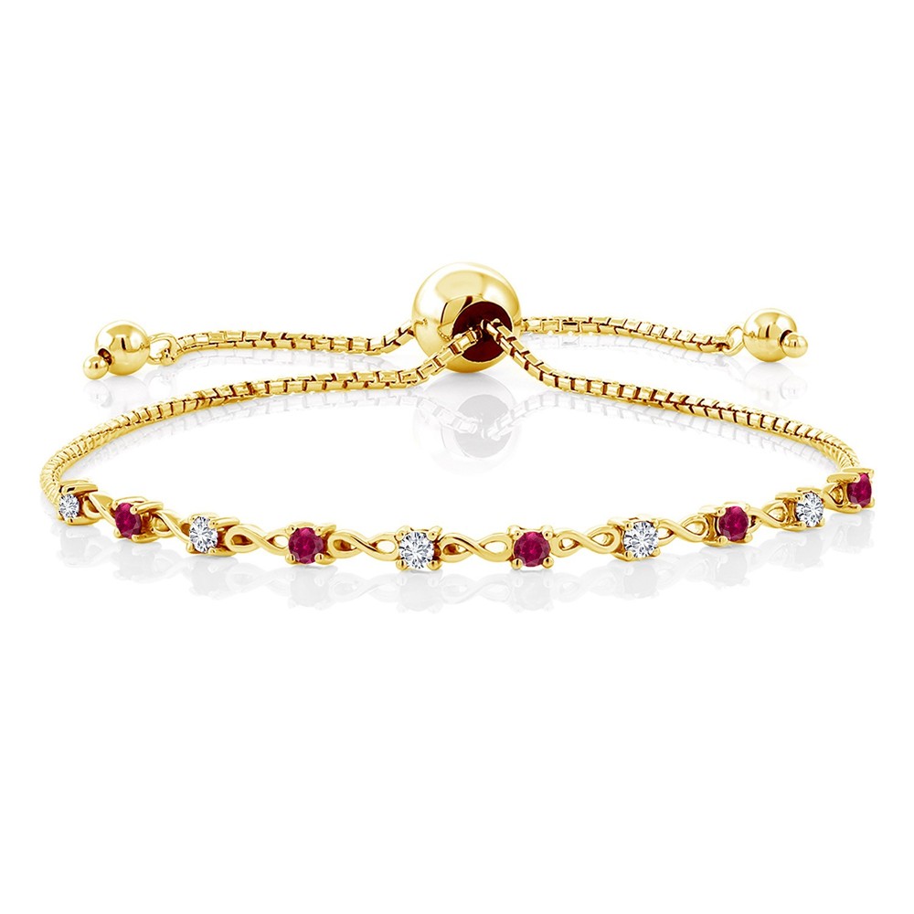 18K Yellow Gold Plated Silver Gemstone Birthstone and Red Created ruby Infinity