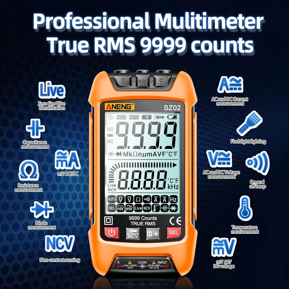 Digital Multimeter Smart Testers TRMS 9999 Counts Anti-Burning Ohm Amp Volt M...
