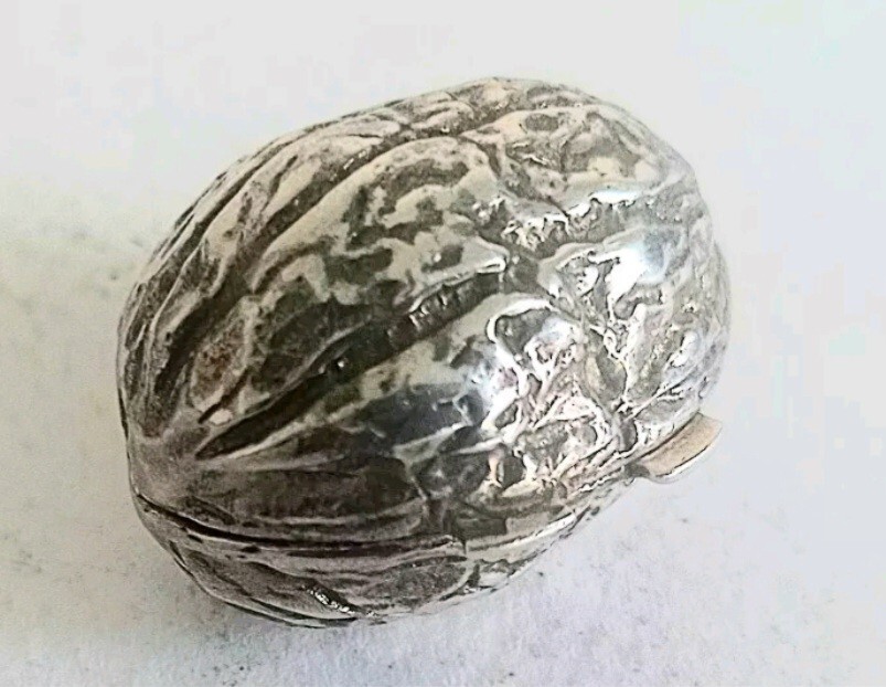 Stirling Silver Nut style Box. Thimble Case. Silver Walnut Style Box. 925 mark