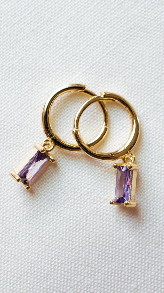 Purple Baguette Dangle Earrings