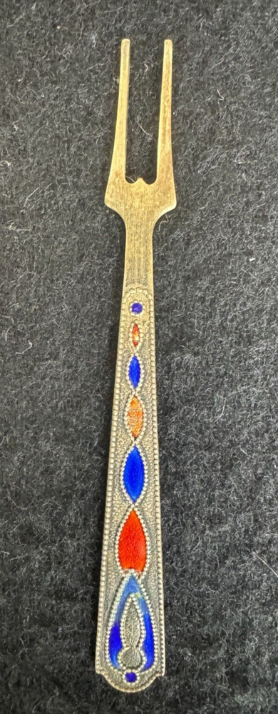 Vintage Russian Soviet 875 Gilded Silver Enamel Forks