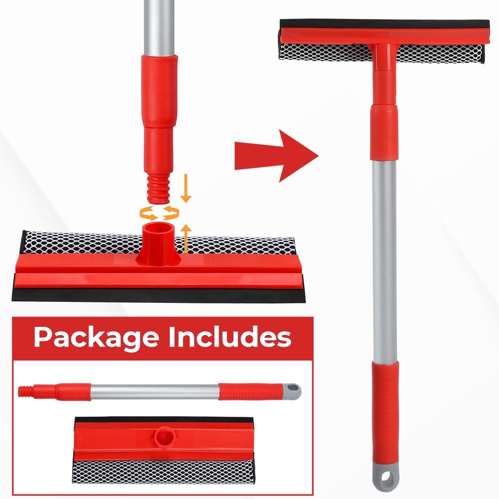 Windshield Cleaner Tool 2 in 1 Car Window Squeegee with Extendable Handle