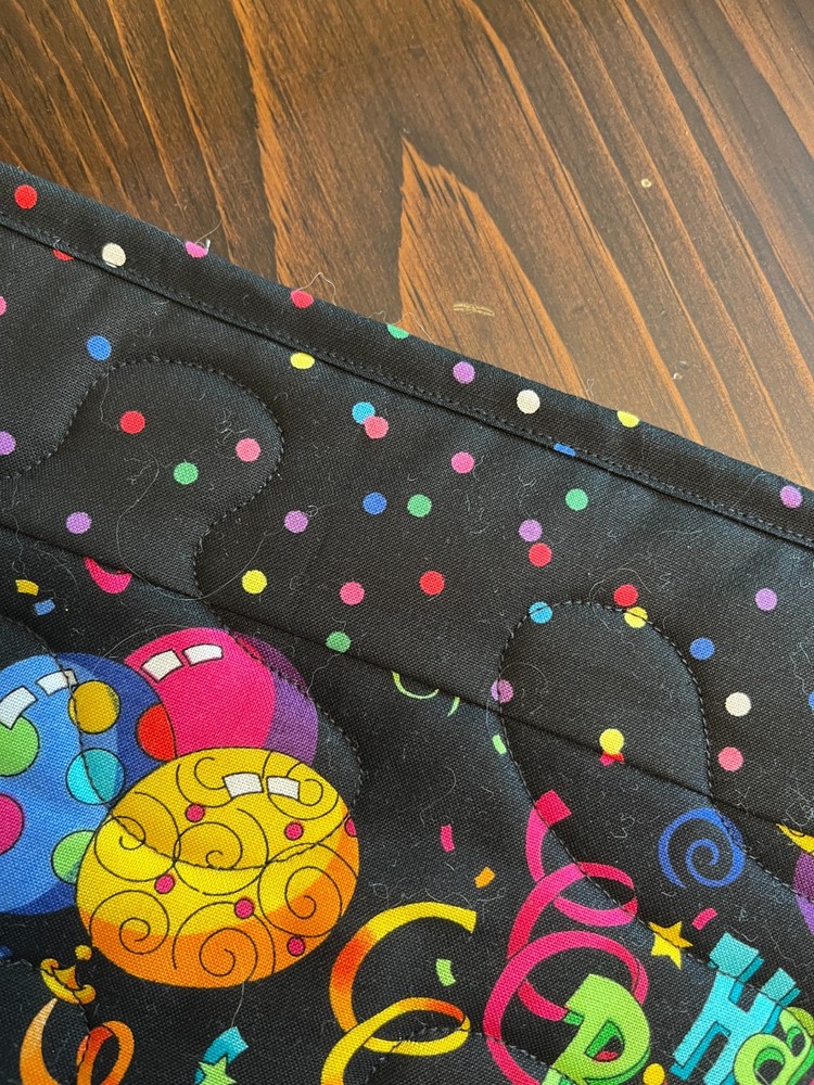 Handcrafted-Quilted Table Runner-HappyBirthday-Balloons, Multi-Colored, Dots