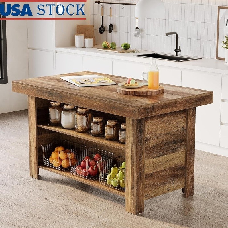 55 Inch Kitchen Island W/ Storage Spacious Worktop Multi Use Easy Assembly