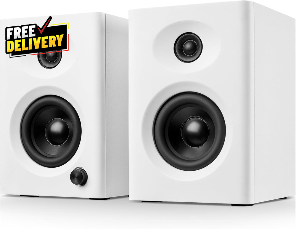 60W Bluetooth Computer Speakers Pair Compact Bookshelf PC Laptop Gaming TV White