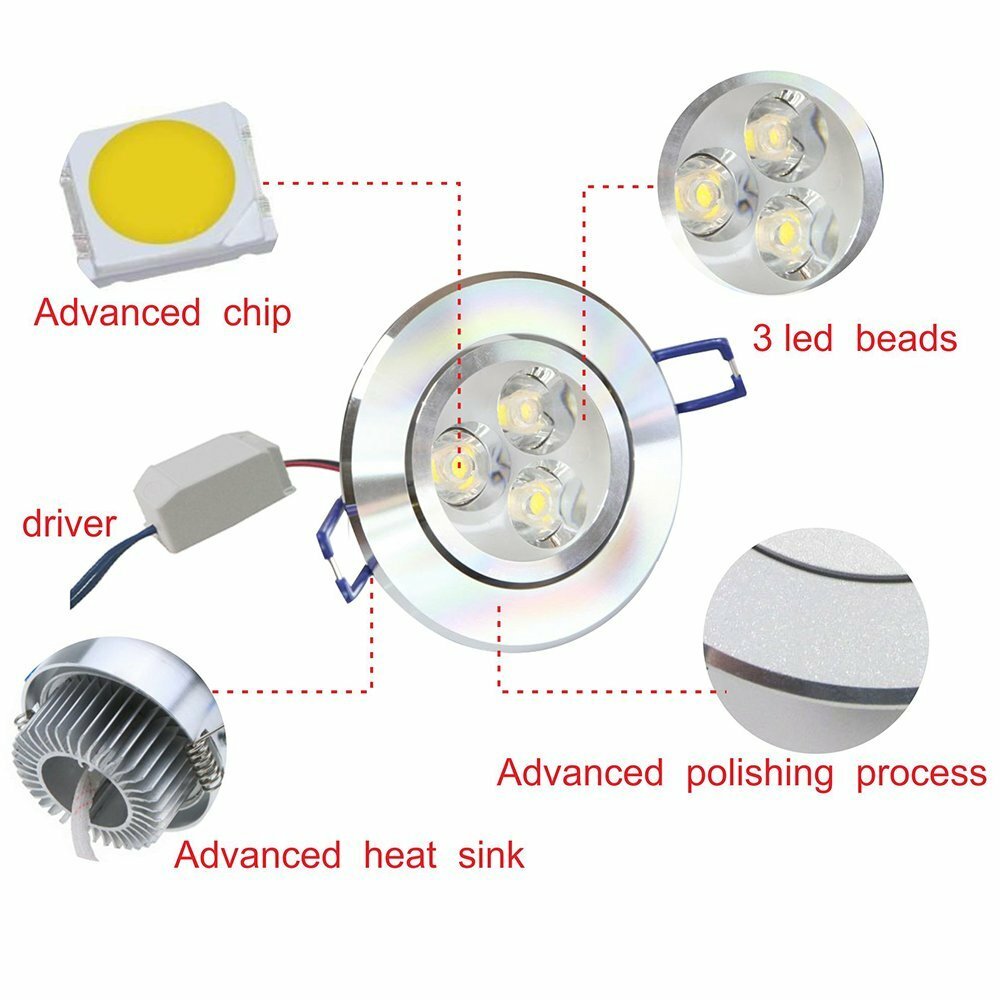 10PC 9W LED Downlight Spotlight Recessed Ceiling Light Bulb Lamp With Driver