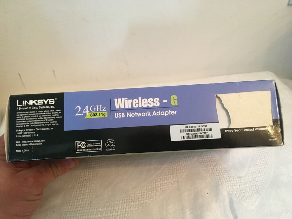 LINKSYS Wireless-G USB Network Adapter Model No WUSB54G Original Box
