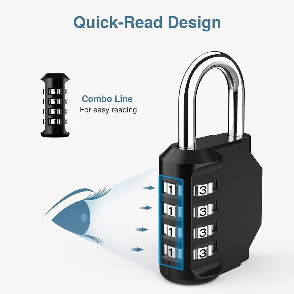 1 Pack Combination Lock 4 Digit Locker Lock Outdoor Waterproof Padlock for Schoo