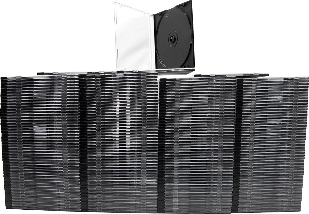 (200) CD Jewel Boxes - Ultra Thin 5.2mm .2" with Built in Black Tray #CDBS52