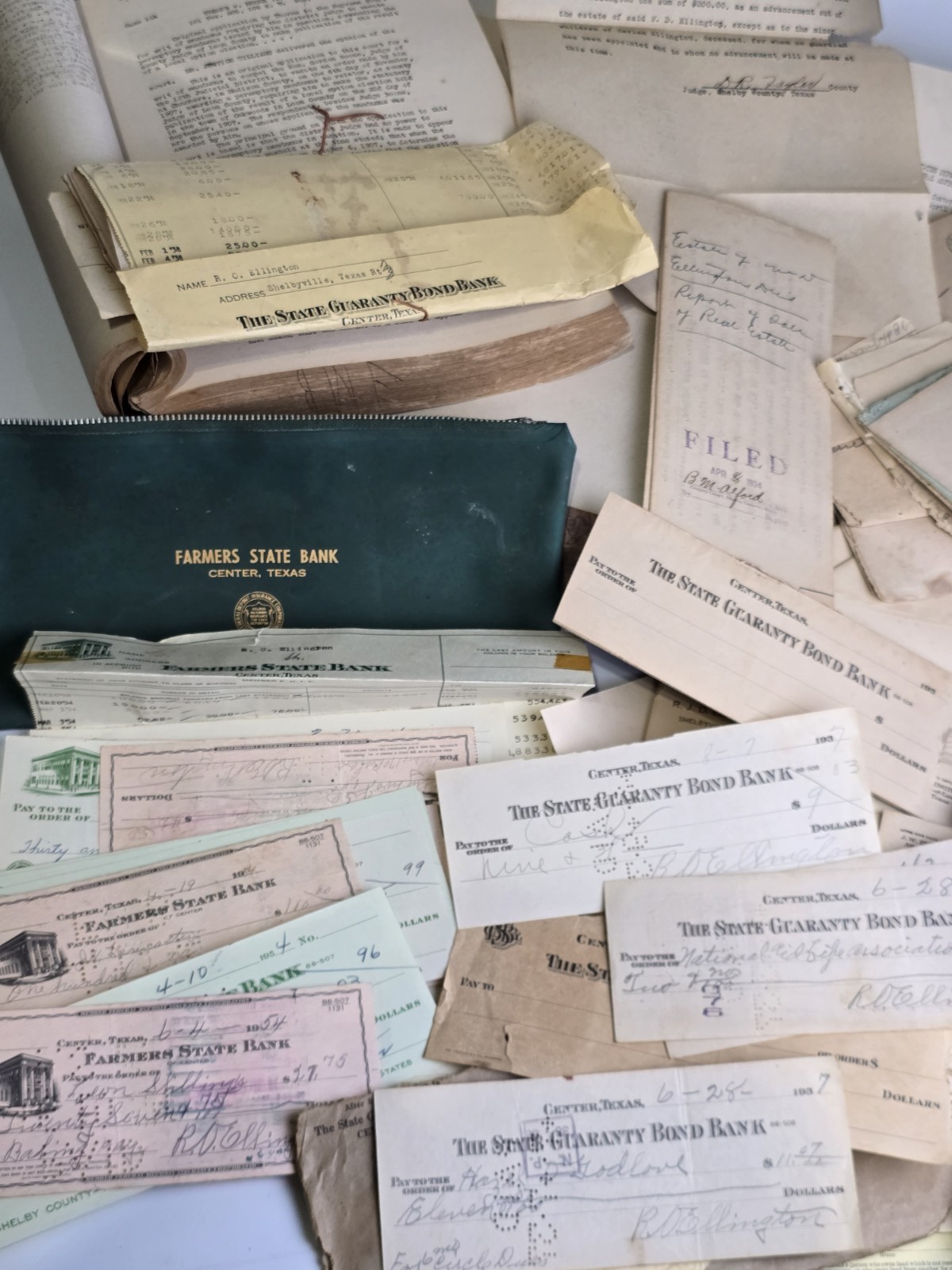 HUGE Vintage TEXAS Paper Ephemera Lot Bank Checks Court Docs Center Texas 1920s