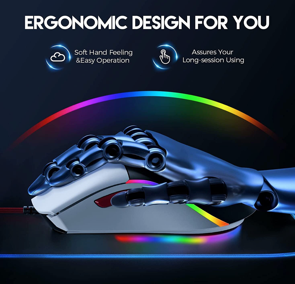 EKSA Gaming Mouse, Customizable Black & White Computer Mouse, Ergonomic Mouse