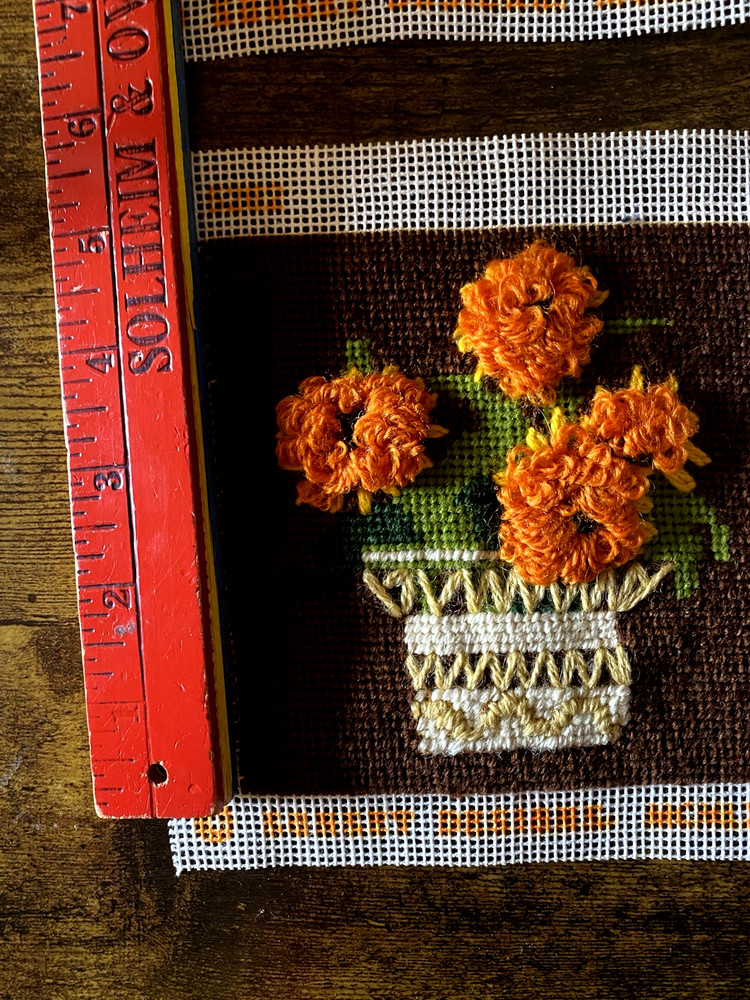 Two Finished Needlepoint BASKETS Sunset Designs 1978 VTG 5" X 5"