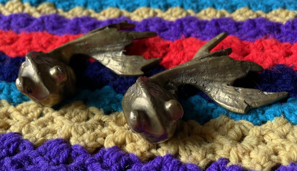 Pair of Vintage Solid Brass Koi Fish Drawer Pulls Cabinet Hardware – 3”