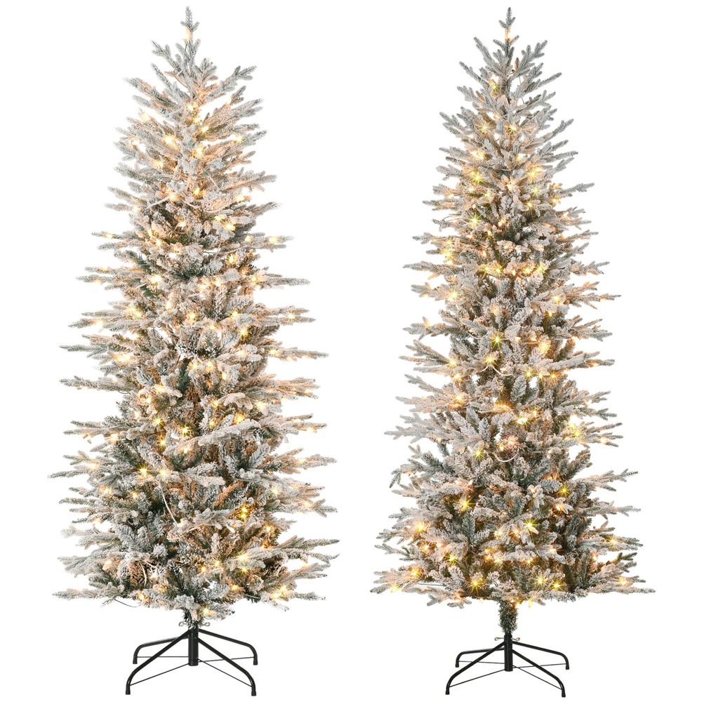 Prelit Artificial Christmas Tree Decoration with Snow Flocked Branches LED Light