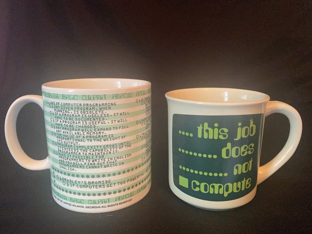 2 Vtg Computer Programmer Coffee Mug Kenneth Grooms & This Job Does Not Compute