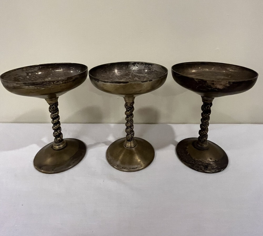 3-Vintage Valero EPB Silver Spain Gothic WEDDING GOBLETS Pedestal Champagne Cups