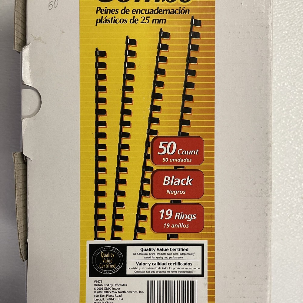 OfficeMax Plastic Binding Combs, 1", Black, 44 Ct Box, NEW-OPEN BOX