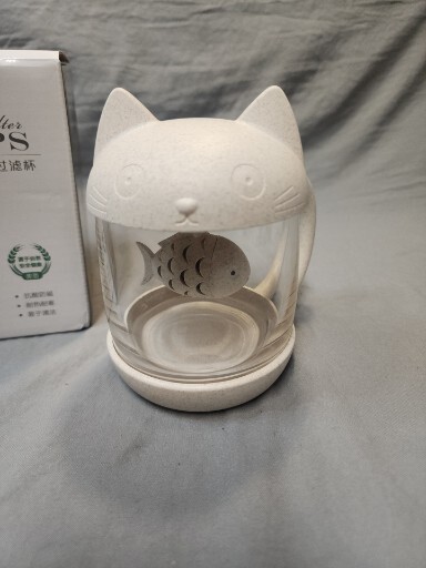 Kitty Cat Tea Cup Mug & diffuser infuser strainer, Glass body fish cute NEW