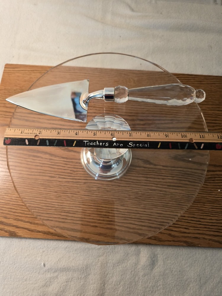 Godinger Hand Cut Crystal Cake Stand with Silver Plated Cake Server