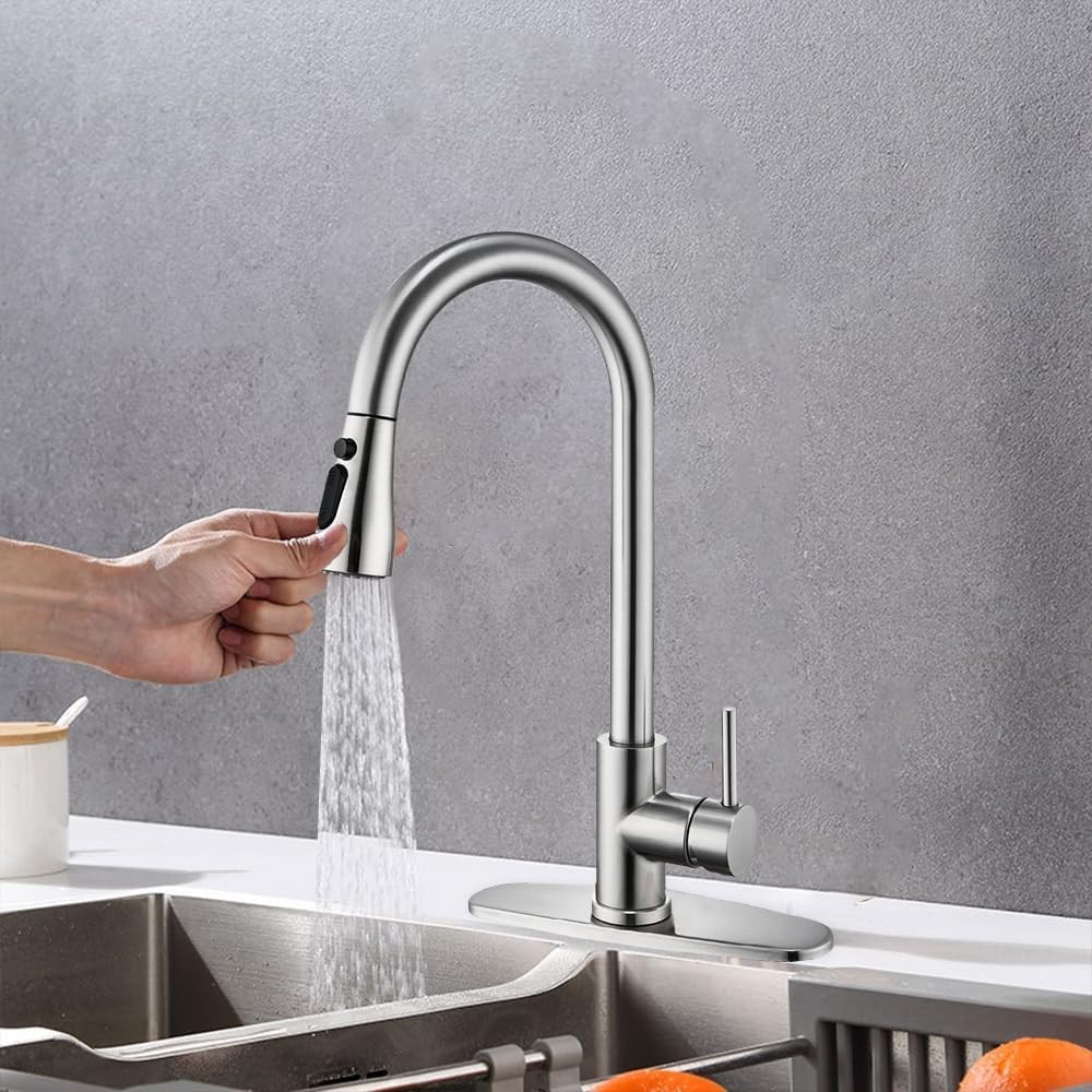 Kitchen Faucet with Pull Down Sprayer Multitask Mode Single Handle High Arc Pull
