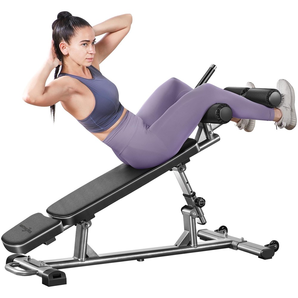 Adjustable Sit-Up Bench with 4 Heights, Reverse Crunch Handle & Weight Options